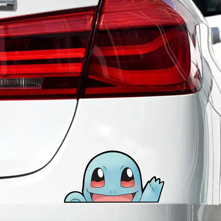 Cartoon character decal on a car's rear light.