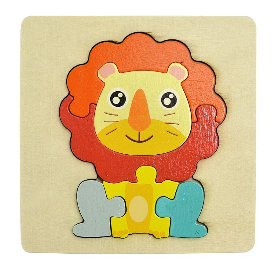 Colorful lion-shaped puzzle on a beige background.