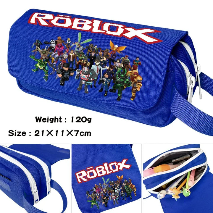 Blue Roblox bag with character graphics on a white background.