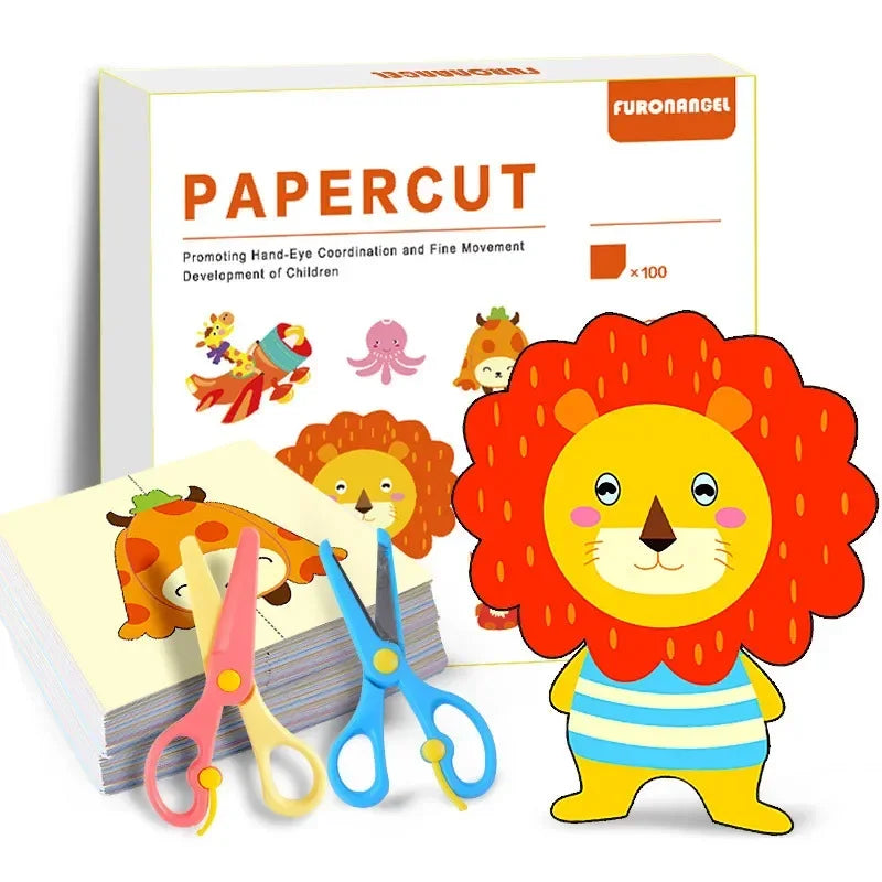 Cartoon Colorful Paper Folding and Cutting Toy Set.