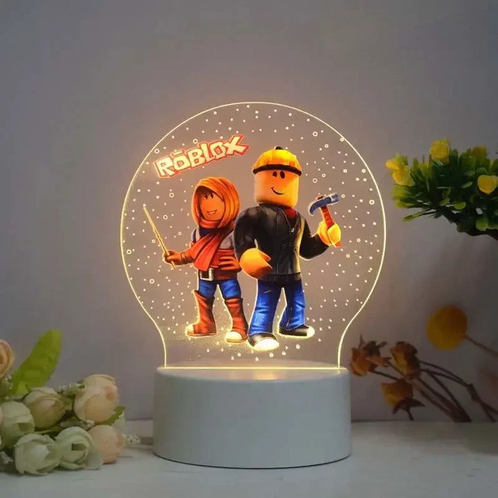 LED lamp with two animated characters inside a light bulb design, featuring the Roblox logo.