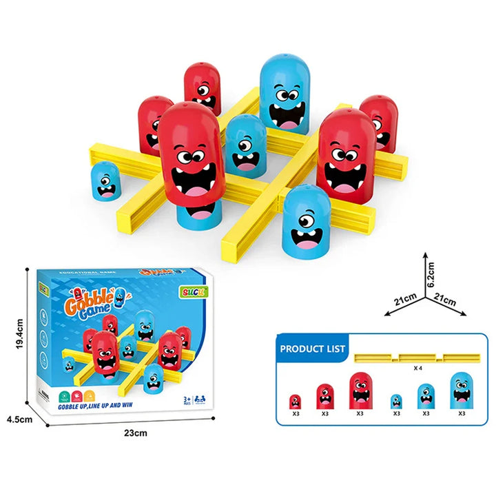 Gobble Game with colorful toy figures and packaging on a white background.
