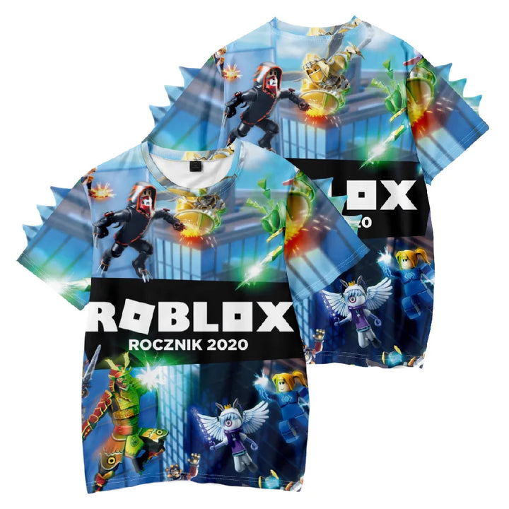 T-shirt with Roblox graphics and branding on a white background.