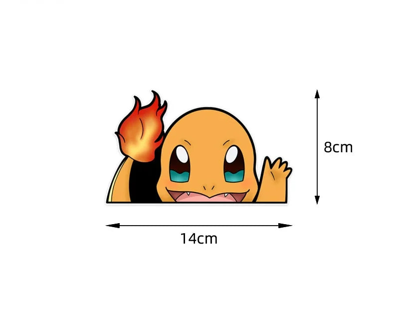 Cartoon character with flame on head, size indicated as 14cm x 8cm.