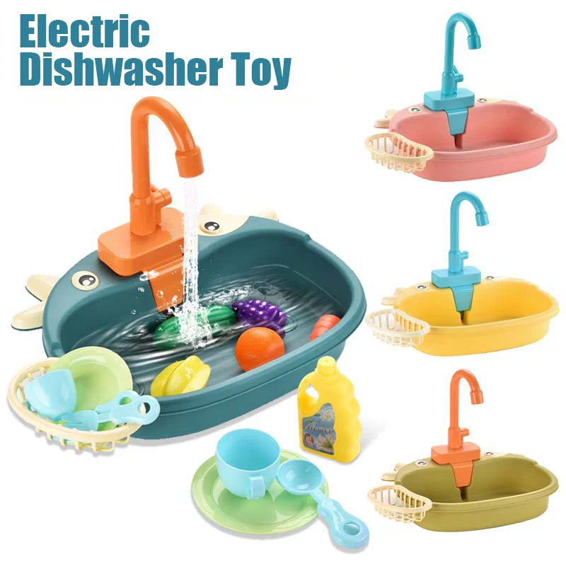 Electric Kitchen Sink Toy Pretend Play Dishwasher Set.