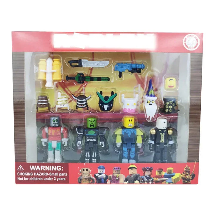 Toy figure set in packaging with warning label on a white background.