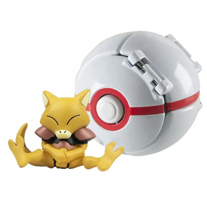 Yellow cartoon character with a white and red spherical object on a white background.