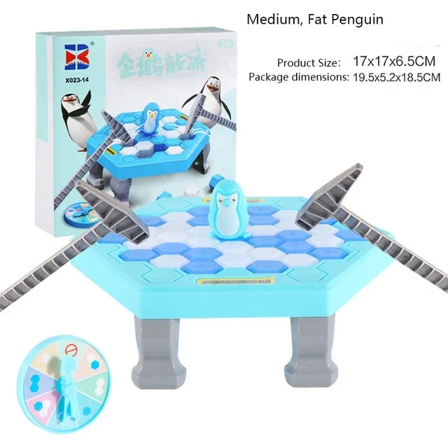 Penguin-themed toy set with packaging on a white background.