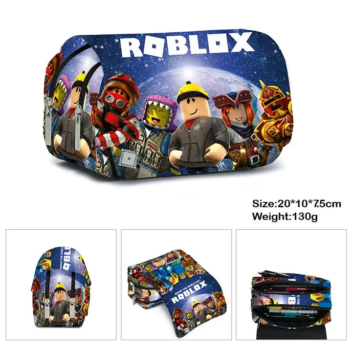 Roblox-themed pouch with characters on a blue background.