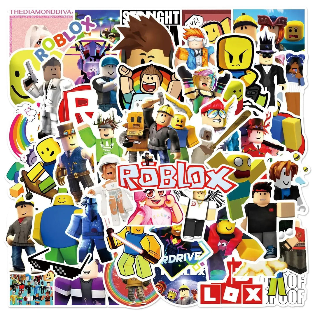 Collection of Roblox character stickers with various poses and outfits.