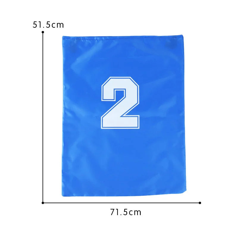 Blue bag with the number 2 on a white background, showing measurements.