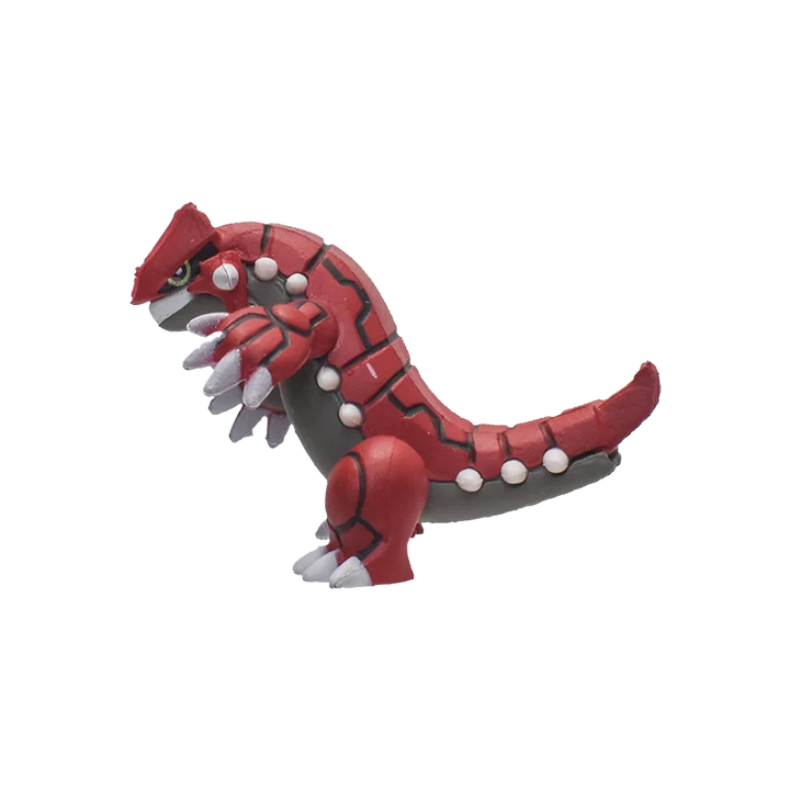 Red and gray dinosaur-like figurine on a white background.