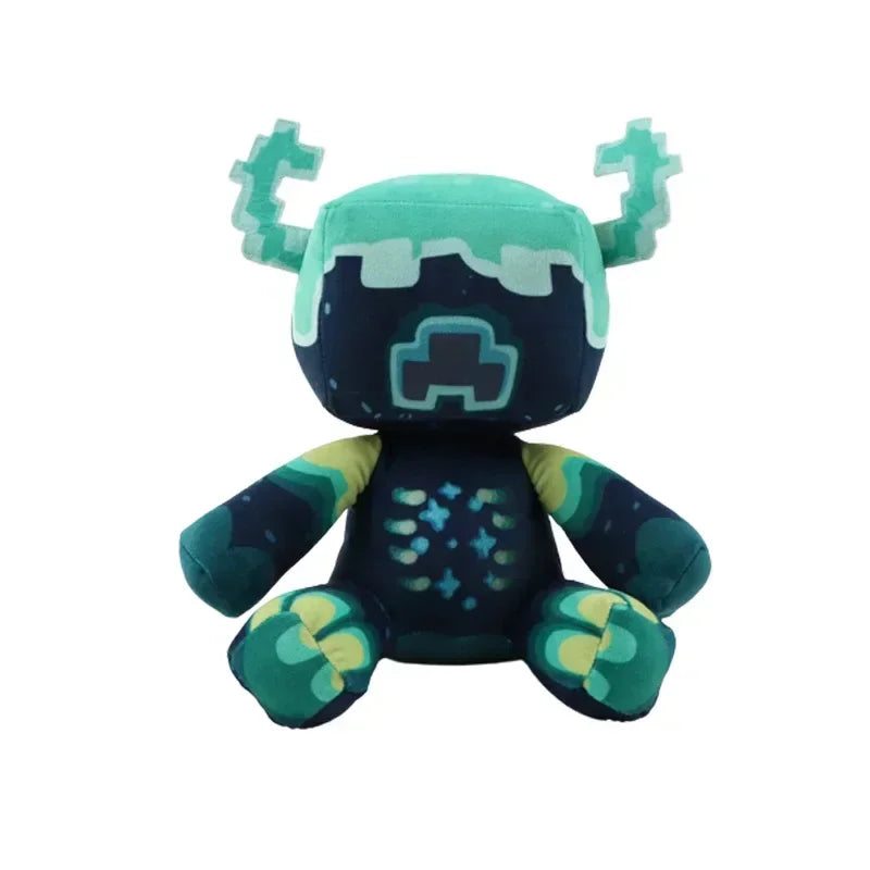 Plush toy with teal and navy design on a white background.
