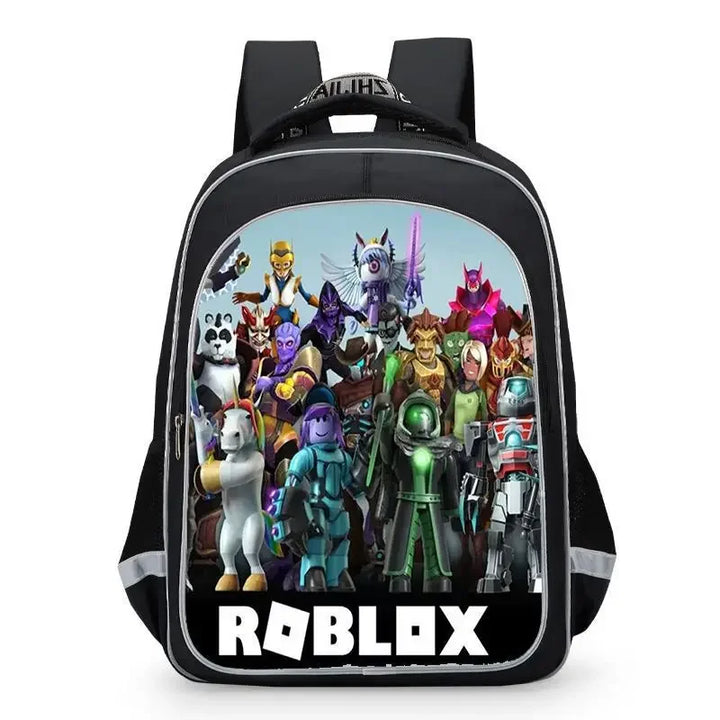 Backpack with Roblox character design on a white background.