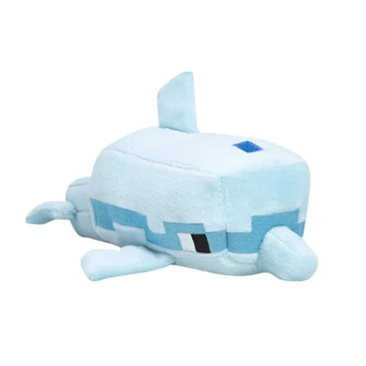 Blue plush toy resembling a blocky character on a white background.