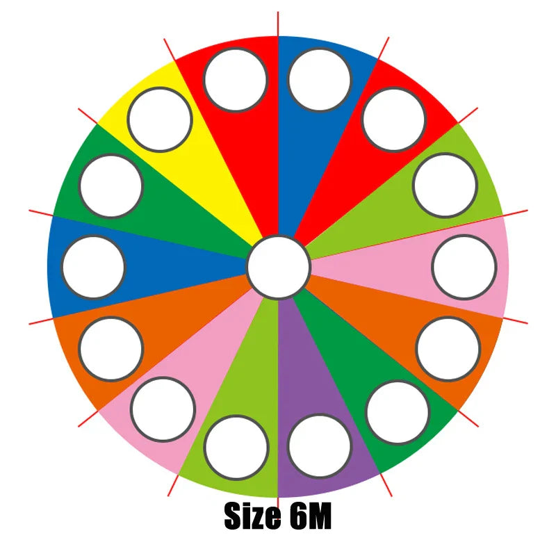 Color wheel with labeled sizes on a white background.