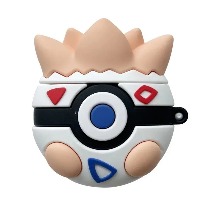 Poké Ball-like object with cartoonish design on a white background.