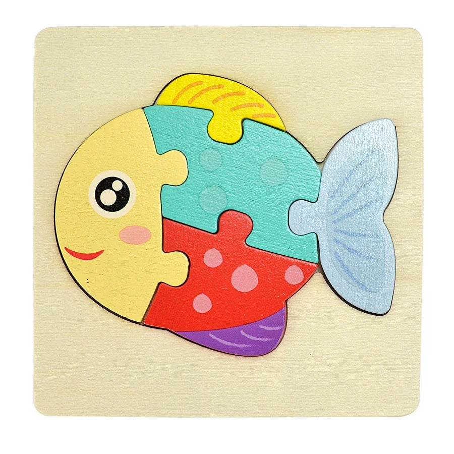 Colorful fish-shaped puzzle on a beige background.