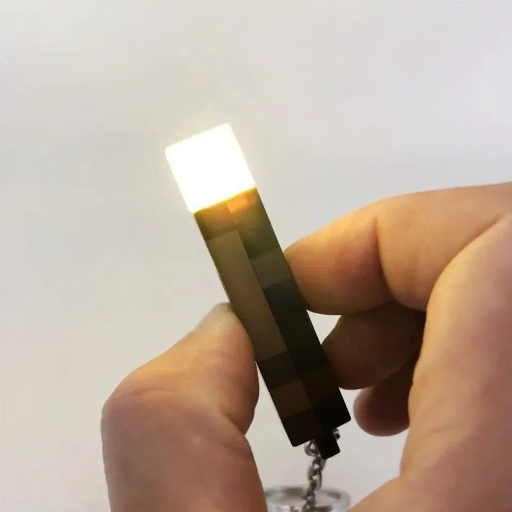 Hand holding a small lighted object against a white background.