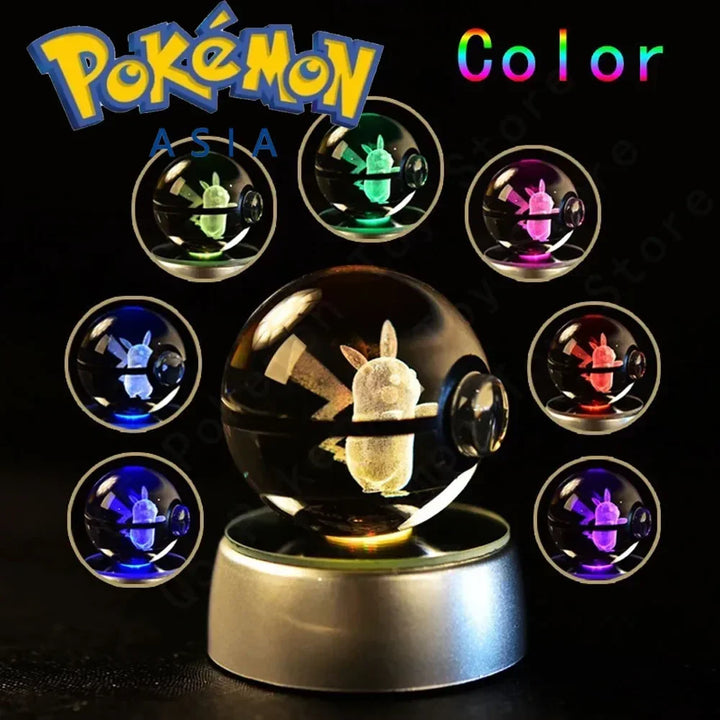 Pokémon-themed crystal ball with colorful projections on a dark background.
