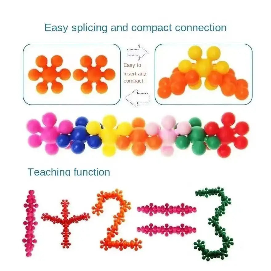 Colorful educational toys with splicing and connection features, and numbers for teaching.