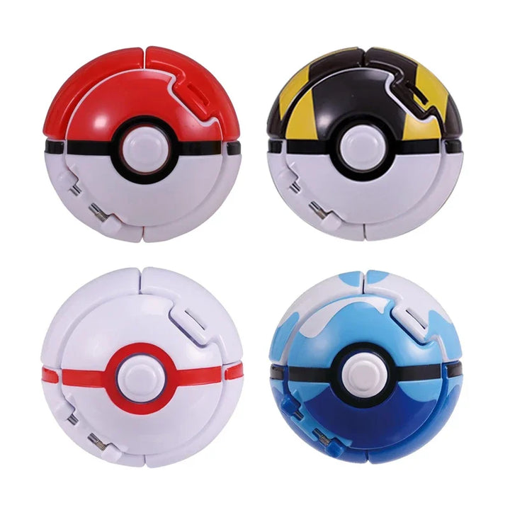 Four different designs of Poké Ball toys on a white background.