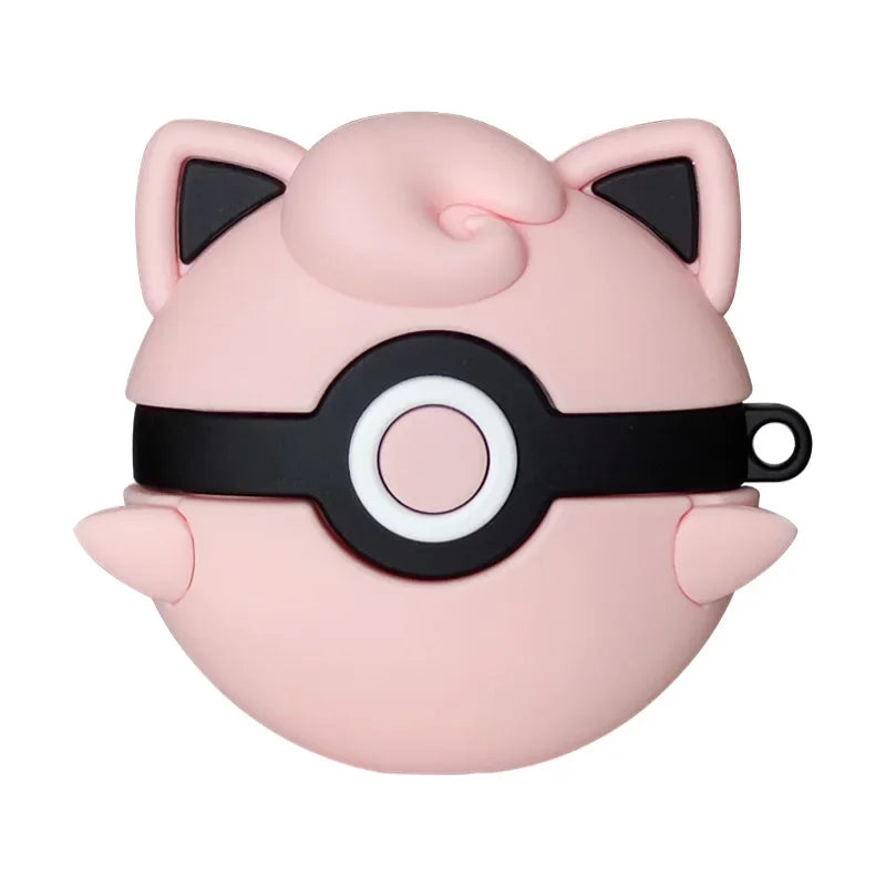 Pink character-shaped device with a black band resembling a Poké Ball on a white background.