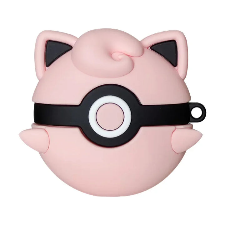 Pink character-shaped device with a black band resembling a Poké Ball on a white background.
