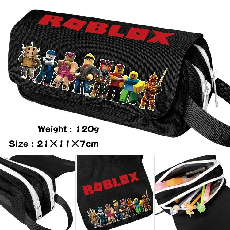 Black ROBLOX bag with character design and product details on a white background.