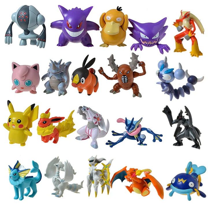 Collection of various colorful toy figures on a white background.