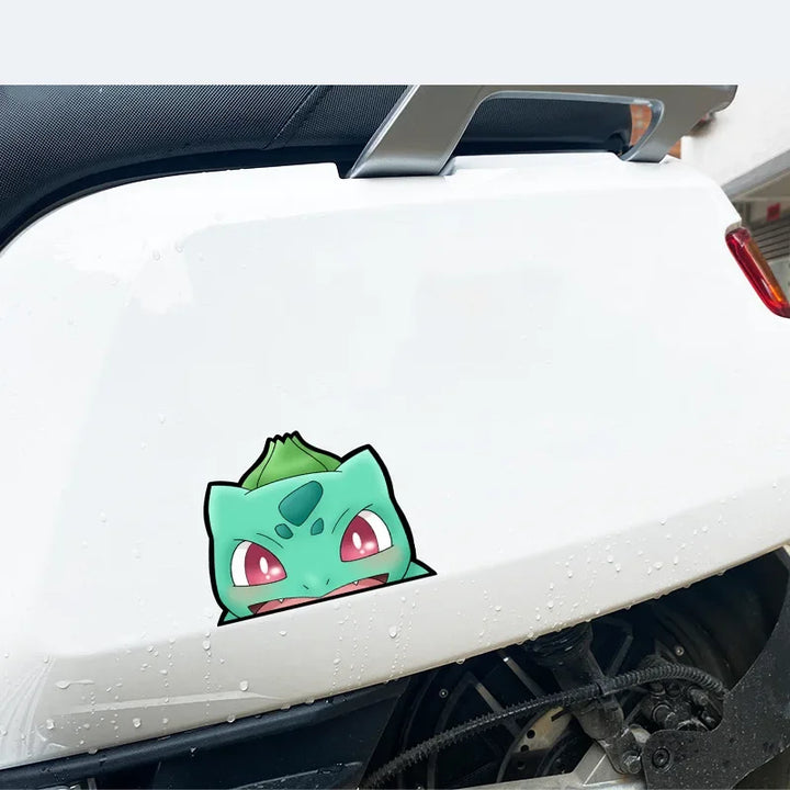 Cartoon character sticker on a car window.