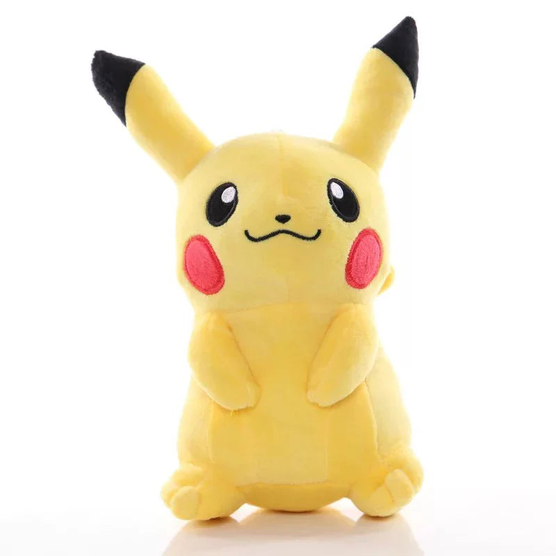 Plush toy resembling Pikachu on a white background.