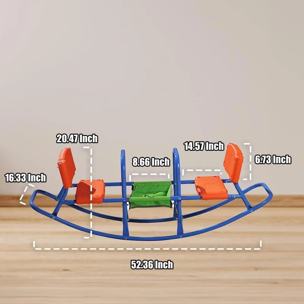 Children's rocking toy with measurements on a wooden surface.
