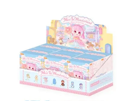 Display box of toys with pastel colors and cute illustrations.