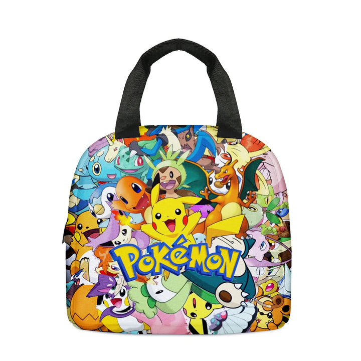 Pokemon-themed bag with various characters on a white background.