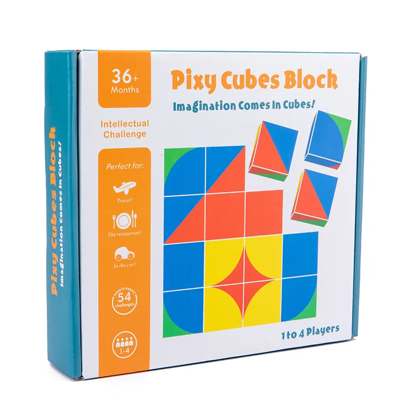 Pixy Cubes Block packaging with colorful cube illustrations on a white background.
