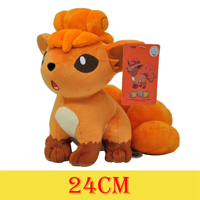 Plush toy with a tag on a white background, featuring a height measurement.