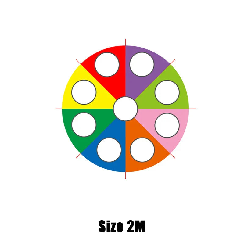 Color wheel with labeled sizes on a white background.