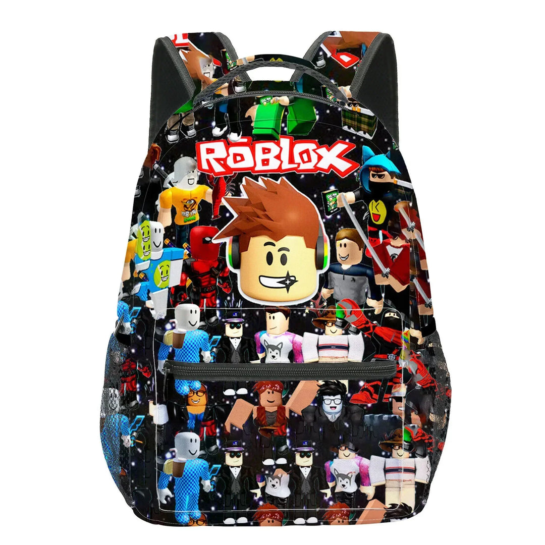 Backpack with Roblox character design on a white background.