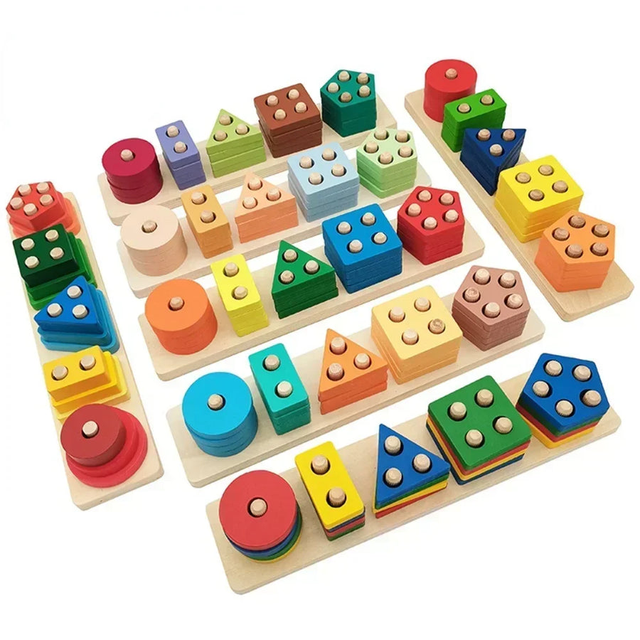 Wooden Shape Sorting Toy Educational Stacking Blocks for Kids