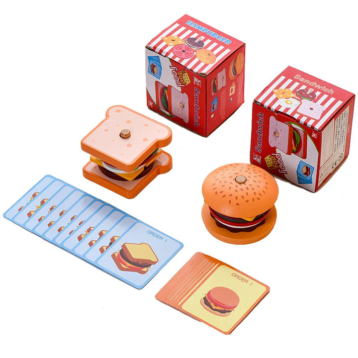 Wooden Burger Stacking Toy – Pretend Play Food Set