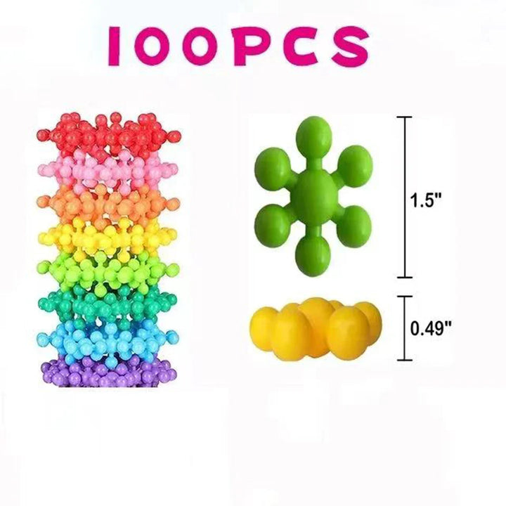 Colorful stress ball set with dimensions and quantity text on a white background.