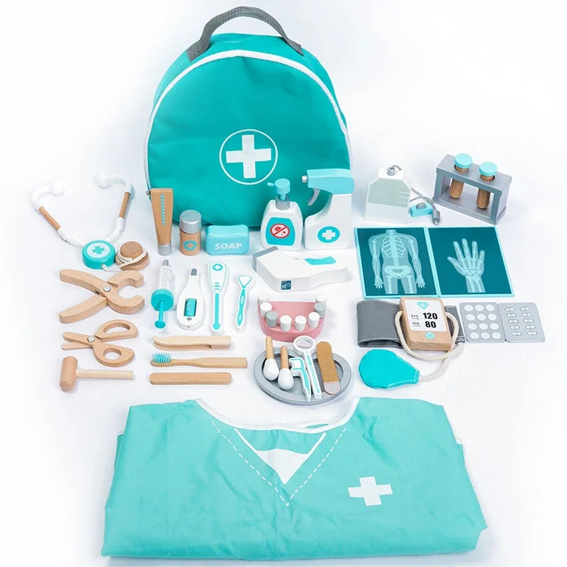 Wooden Doctor Pretend Play Set Kids Medical Simulation Toy