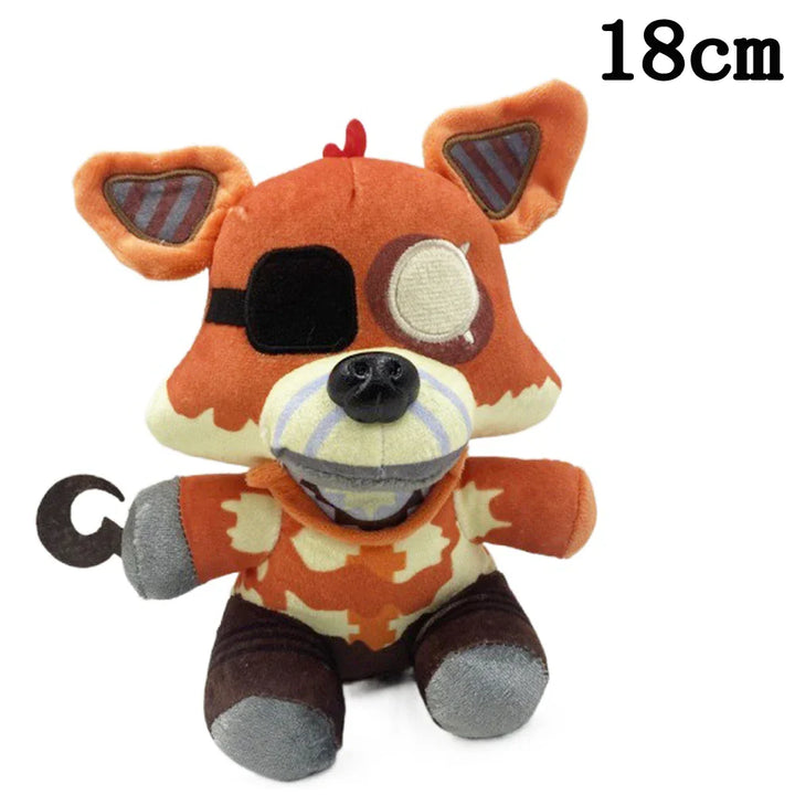 Plush toy resembling a character with a patch over one eye, standing on a white background.