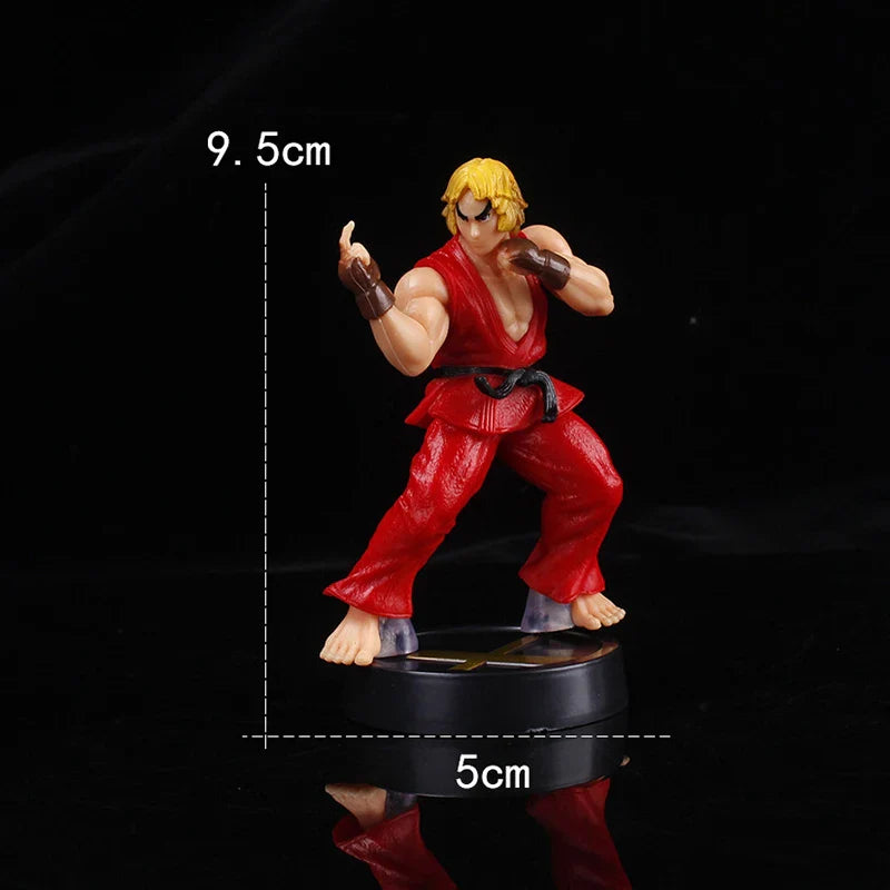 Action figure in red outfit with measurements on a black background.