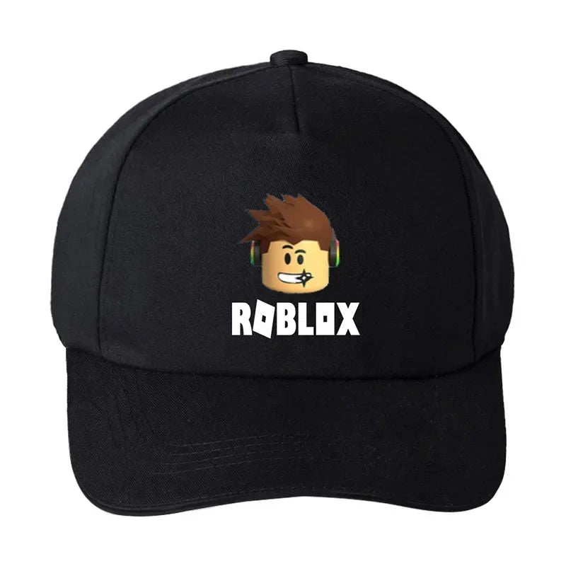 Black cap with Roblox logo featuring a character on a white background.