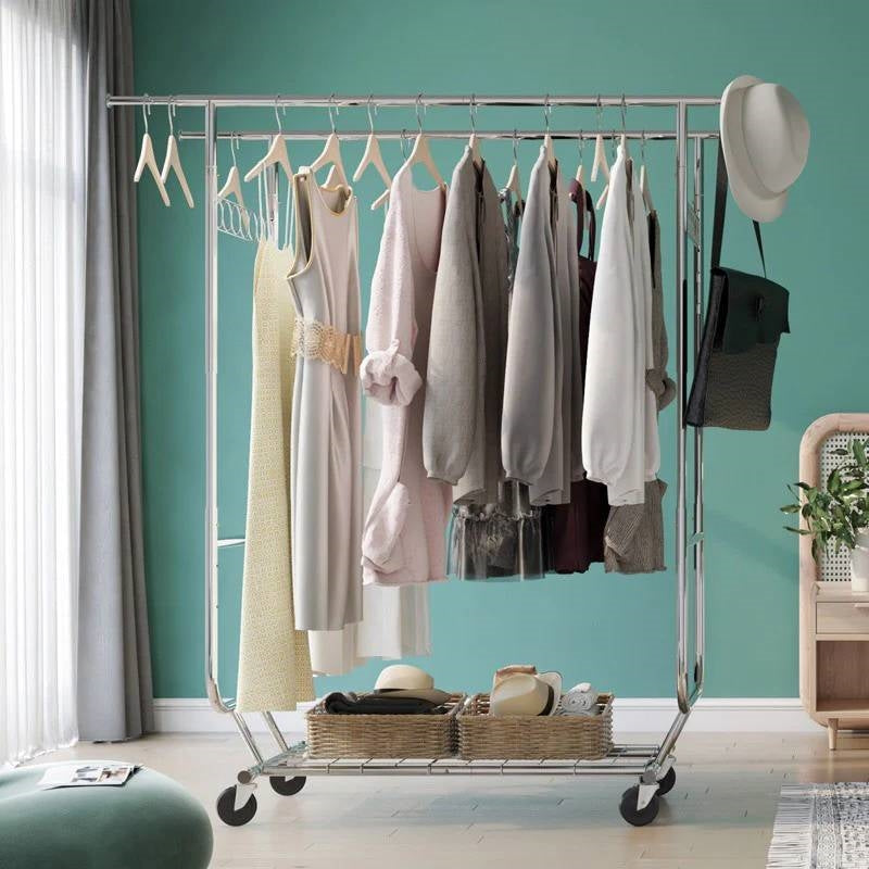 Heavy Duty Double Bar Clothes Garment Rack on Wheels - 600 lbs. Capacity
