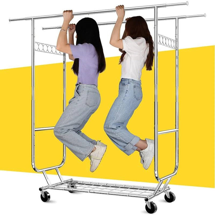 Heavy Duty Double Bar Clothes Garment Rack on Wheels - 600 lbs. Capacity