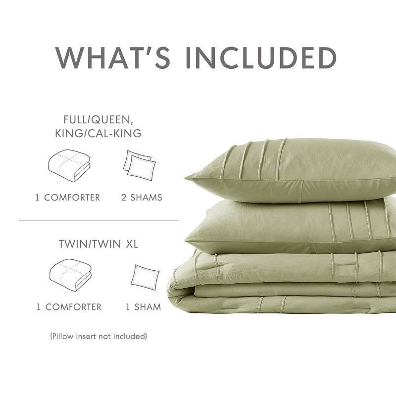 King Size Microfiber Pleated Lightweight Soft Comforter Set in Sage Green