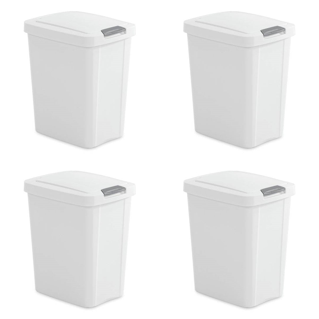 Set of 4 - White 8 Gallon Latch Top Kitchen Wastebasket Trash Can